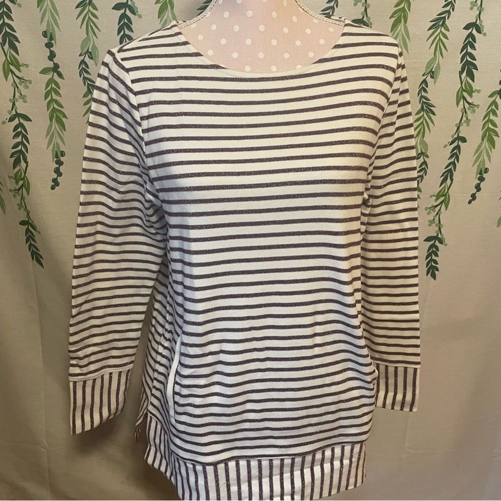 Size M Christopher & Banks Striped Glittery Sweatshirt w/ pocket in the front D2